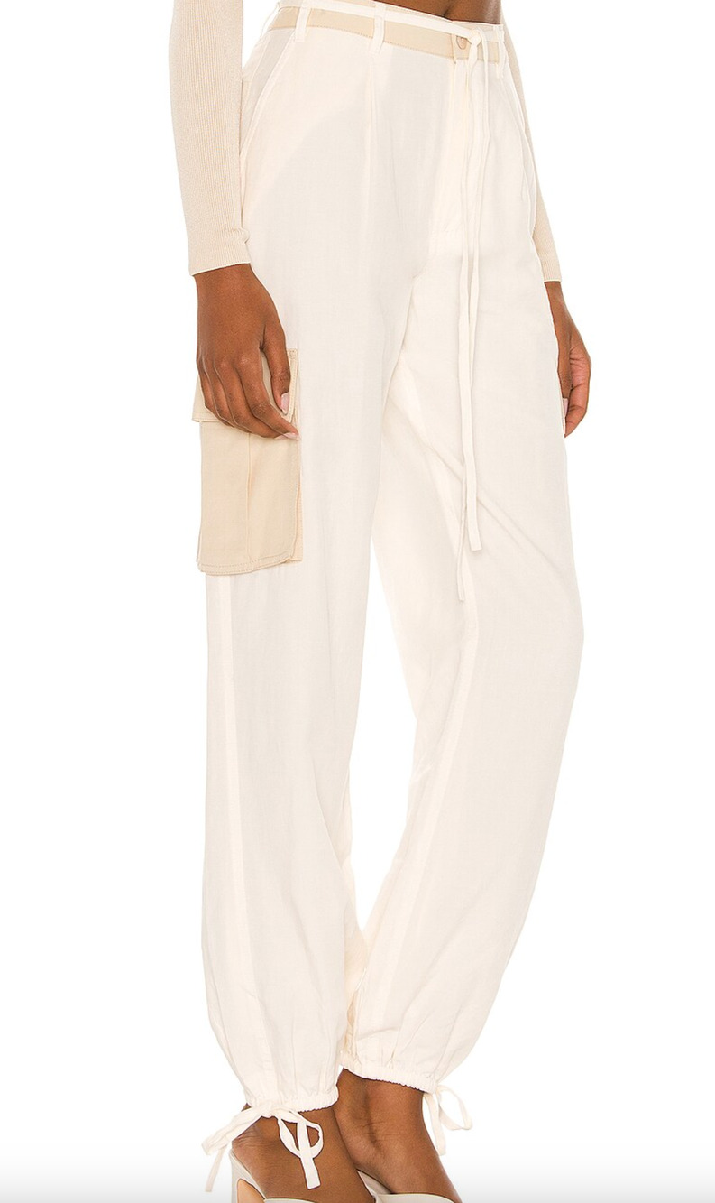 L'Academie White Cargo Pant MEDIUM Jogger Linen Revolve Baggy Designer $228 NEW